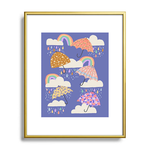 Lathe & Quill Spring Rain with Umbrellas Metal Framed Art Print
