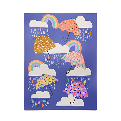 Lathe & Quill Spring Rain with Umbrellas Poster
