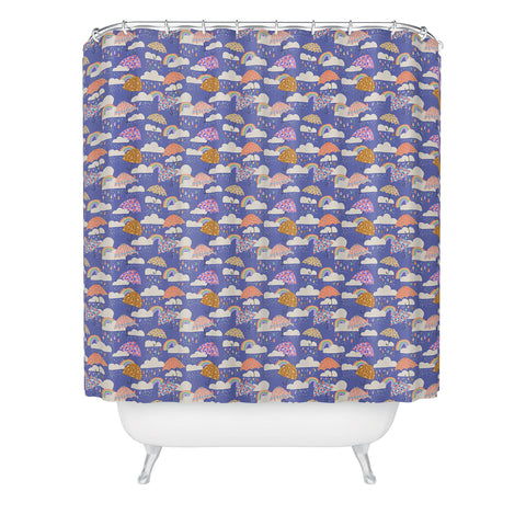 Lathe & Quill Spring Rain with Umbrellas Shower Curtain