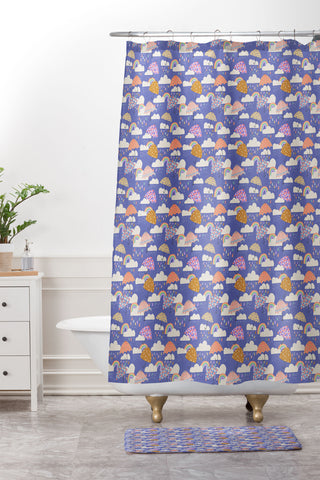 Lathe & Quill Spring Rain with Umbrellas Shower Curtain And Mat