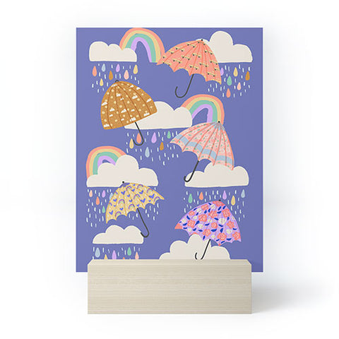 Lathe & Quill Spring Rain with Umbrellas Mini Art Print