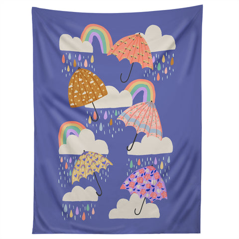 Lathe & Quill Spring Rain with Umbrellas Tapestry