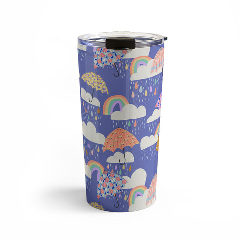 Lathe & Quill Spring Rain with Umbrellas Travel Mug