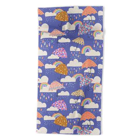 Lathe & Quill Spring Rain with Umbrellas Beach Towel