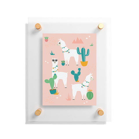 Lathe & Quill Summer Llamas on Pink Floating Acrylic Print