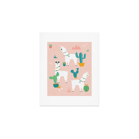 Lathe & Quill Summer Llamas on Pink Art Print