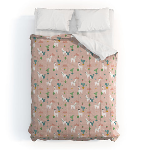 Lathe & Quill Summer Llamas on Pink Comforter
