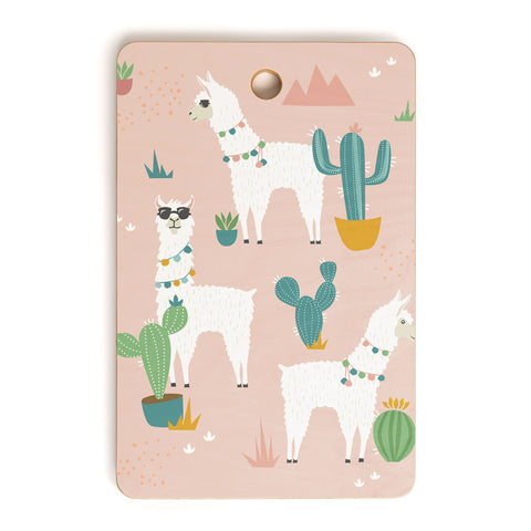 Lathe & Quill Summer Llamas on Pink Cutting Board Rectangle