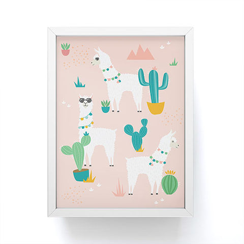 Lathe & Quill Summer Llamas on Pink Framed Mini Art Print
