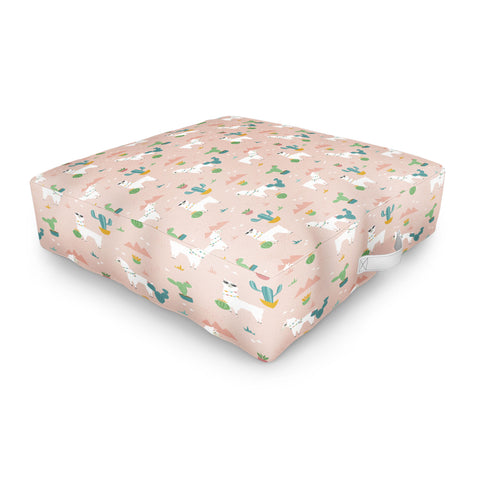 Lathe & Quill Summer Llamas on Pink Outdoor Floor Cushion