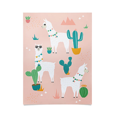 Lathe & Quill Summer Llamas on Pink Poster