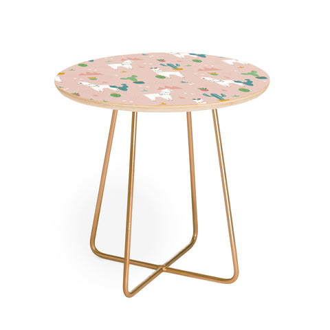 Lathe & Quill Summer Llamas on Pink Round Side Table