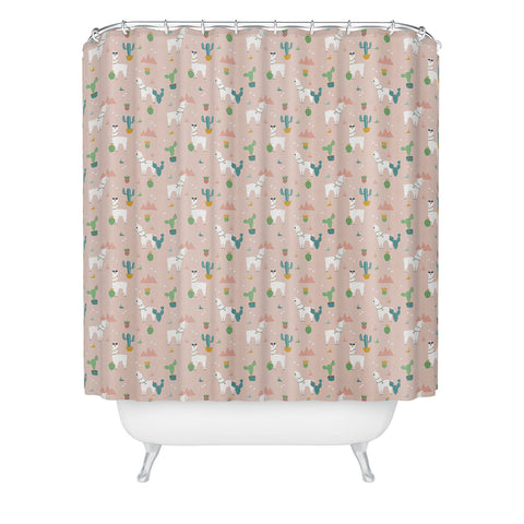 Lathe & Quill Summer Llamas on Pink Shower Curtain