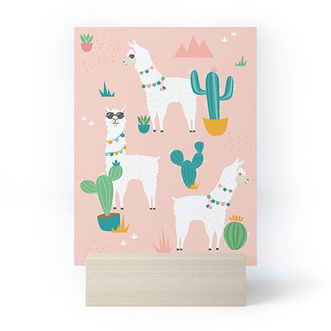 Lathe & Quill Summer Llamas on Pink Mini Art Print