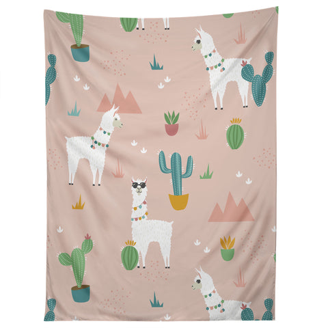 Lathe & Quill Summer Llamas on Pink Tapestry