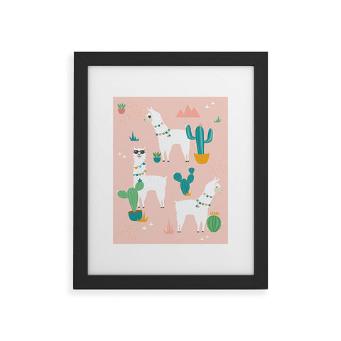 Lathe & Quill Summer Llamas on Pink Framed Art Print
