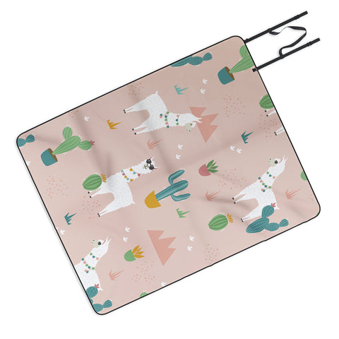 Lathe & Quill Summer Llamas on Pink Picnic Blanket