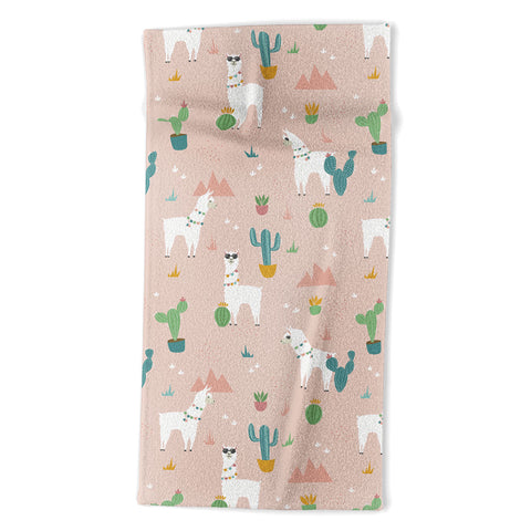 Lathe & Quill Summer Llamas on Pink Beach Towel
