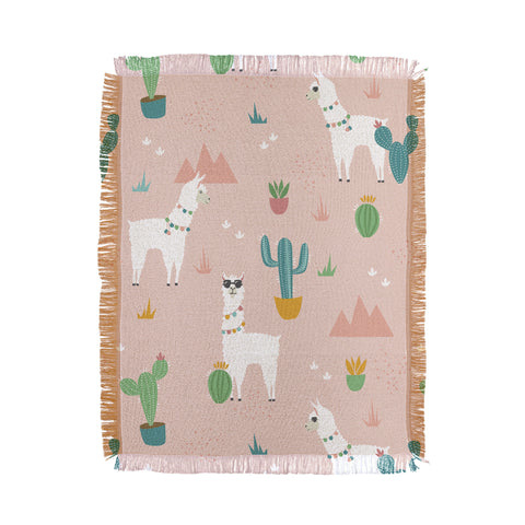 Lathe & Quill Summer Llamas on Pink Throw Blanket