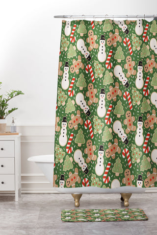 Lathe & Quill Sweet Christmas Cookies on Green Shower Curtain And Mat