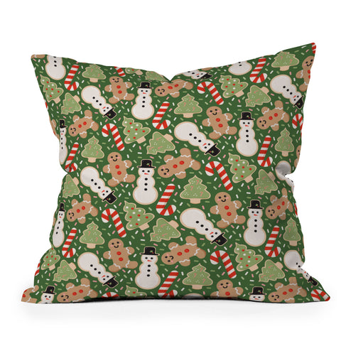 Lathe & Quill Sweet Christmas Cookies on Green Outdoor Throw Pillow