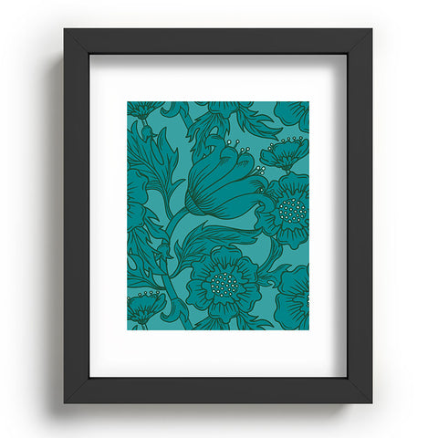 Lathe & Quill Teal Floral Flourish Large Recessed Framing Rectangle