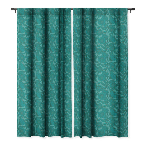 Lathe & Quill Teal Floral Flourish Large Blackout Window Curtain
