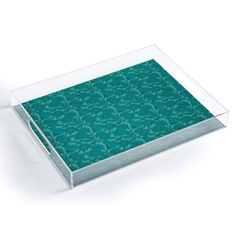 Lathe & Quill Teal Floral Flourish Large Acrylic Tray