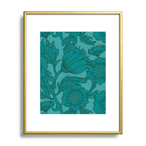 Lathe & Quill Teal Floral Flourish Large Metal Framed Art Print