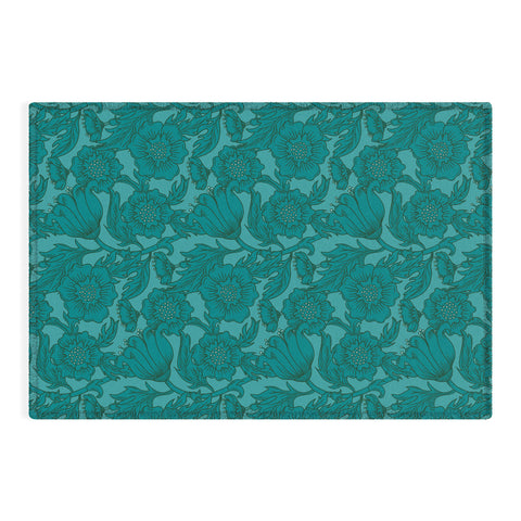 Lathe & Quill Teal Floral Flourish Large Outdoor Rug