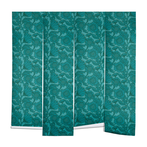 Lathe & Quill Teal Floral Flourish Large Wall Mural