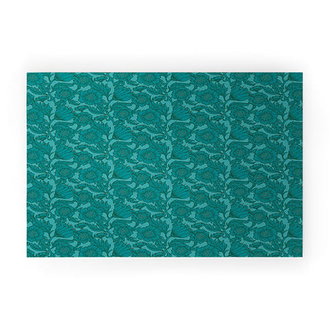 Lathe & Quill Teal Floral Flourish Large Welcome Mat