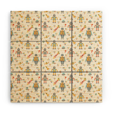 Lathe & Quill Vintage Inspired Robots Wood Wall Mural