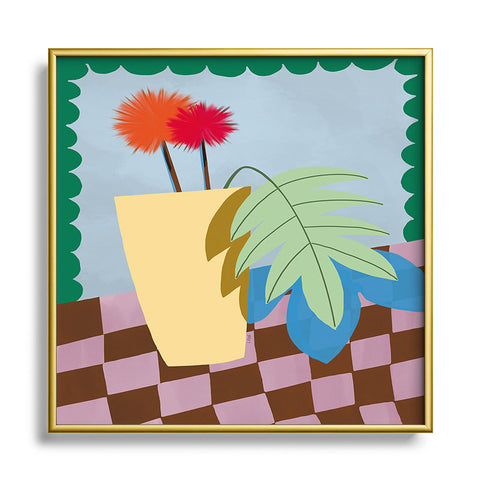 Laura Fedorowicz Bam Bouquet Green Square Metal Framed Art Print