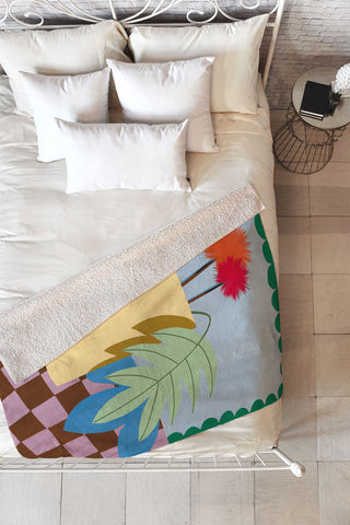 Laura Fedorowicz Bam Bouquet Green Fleece Throw Blanket