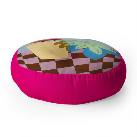 Laura Fedorowicz Bam Bouquet Hot Pink Floor Pillow Round