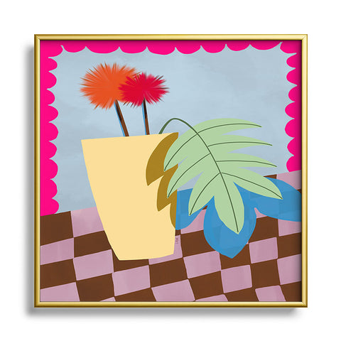 Laura Fedorowicz Bam Bouquet Hot Pink Square Metal Framed Art Print