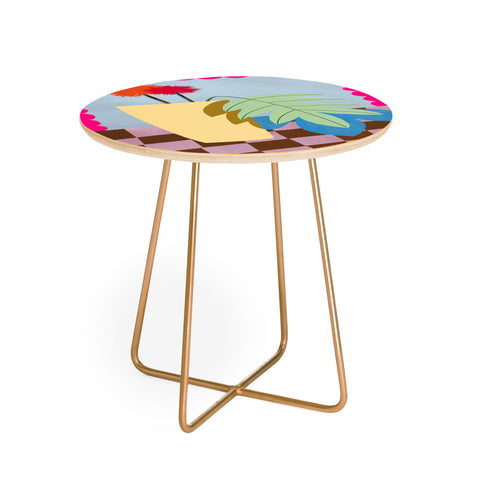 Laura Fedorowicz Bam Bouquet Hot Pink Round Side Table
