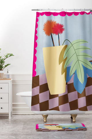 Laura Fedorowicz Bam Bouquet Hot Pink Shower Curtain And Mat