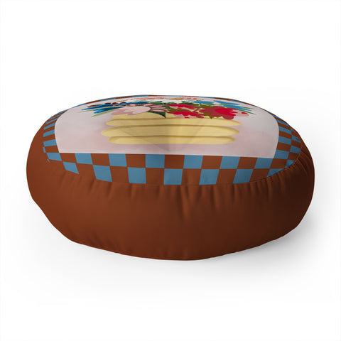 Laura Fedorowicz Bees Knees Blue and Rust Floor Pillow Round