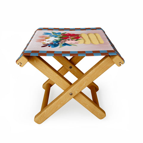 Laura Fedorowicz Bees Knees Blue and Rust Folding Stool