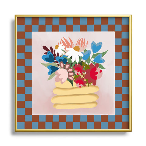 Laura Fedorowicz Bees Knees Blue and Rust Square Metal Framed Art Print