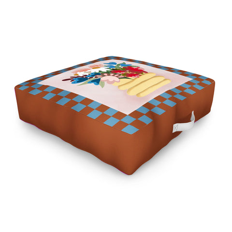 Laura Fedorowicz Bees Knees Blue and Rust Outdoor Floor Cushion