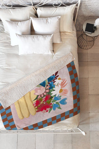 Laura Fedorowicz Bees Knees Blue and Rust Fleece Throw Blanket