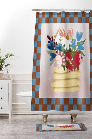 Laura Fedorowicz Bees Knees Blue and Rust Shower Curtain And Mat