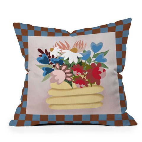 Laura Fedorowicz Bees Knees Blue and Rust Outdoor Throw Pillow