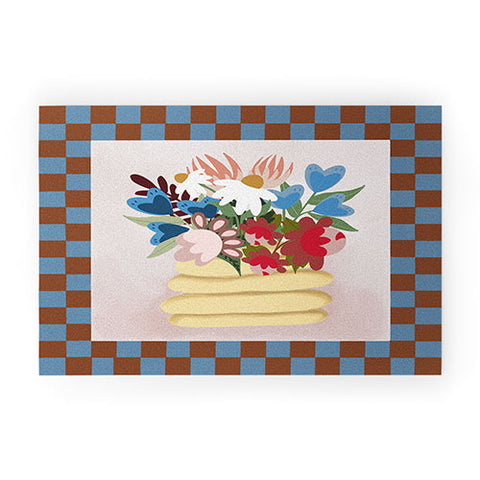 Laura Fedorowicz Bees Knees Blue and Rust Welcome Mat