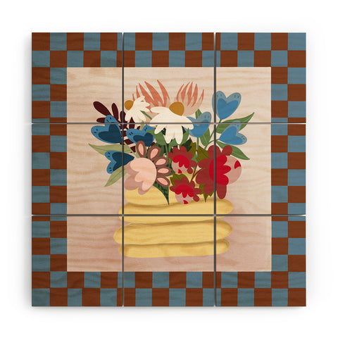 Laura Fedorowicz Bees Knees Blue and Rust Wood Wall Mural