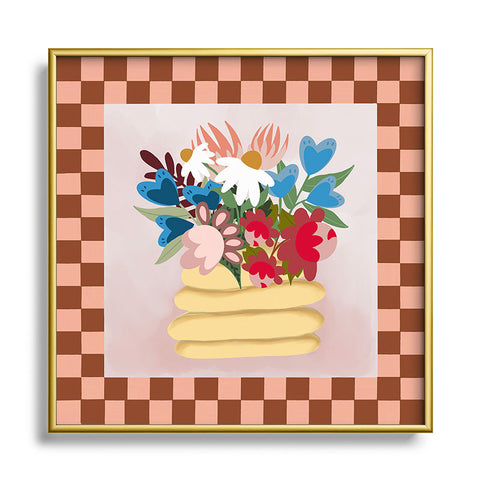 Laura Fedorowicz Bees Knees Peach and Rust Square Metal Framed Art Print