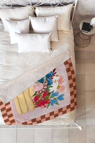 Laura Fedorowicz Bees Knees Peach and Rust Fleece Throw Blanket